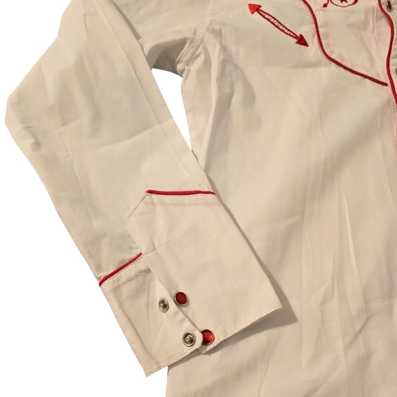 Osmar Red Embroidered  Western Snap Button Long Sleeve Shirt - Picture 5 of 7